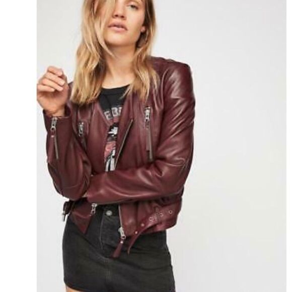 Free People Victory Leather Moto Jacket/Size M - Picture 3 of 12